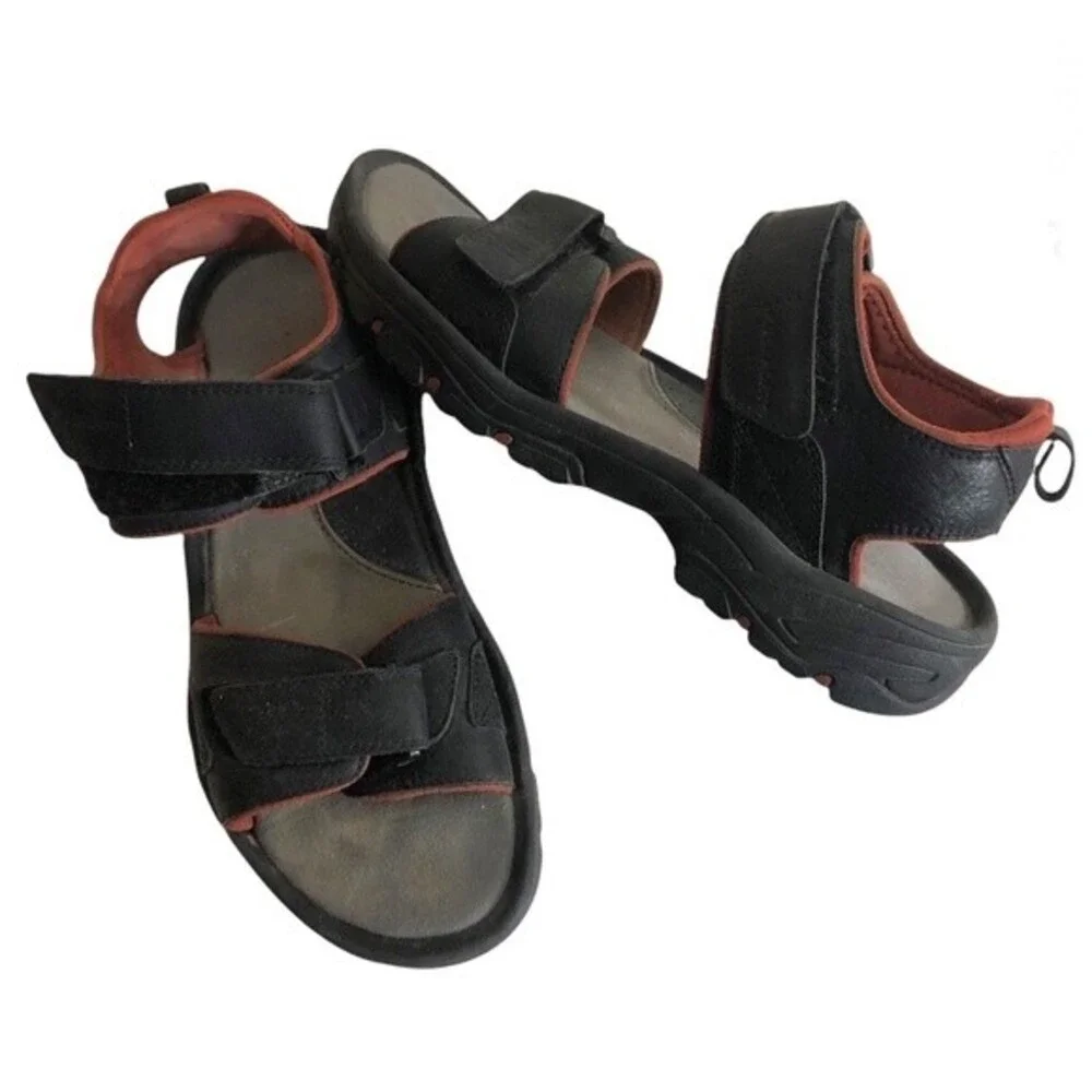 ROCKPORT Sandals Rocklake Flat Adjustable Straps Black Leather Mens Size 10